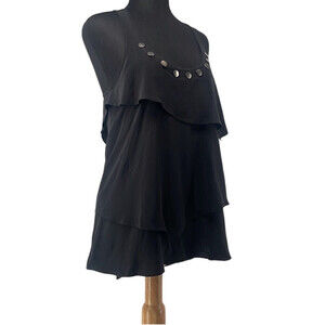 Central Park West 100 % silk tank top tiered studded black flattering flowy sz S